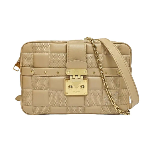 LOUIS VUITTON TROCA Medium size khaki leather stud camera bag crossbody bag shoulder bag handbag golden hardware 2 detachable shoulder straps-(SKU)-971017692