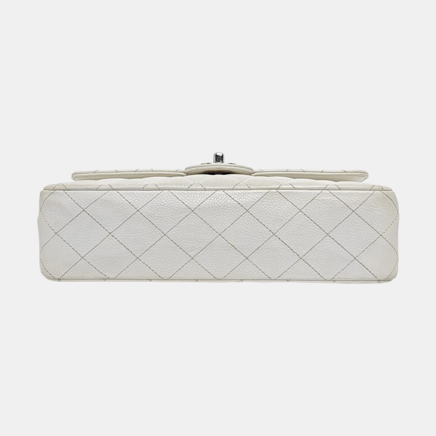 CHANEL CLASSIC FLAP Medium White Quilted Leather Grained Single Shoulder Bag Crossbody Bag with Silver Hardware 12 opening-(SKU)-961743438