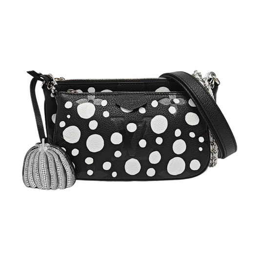 LOUIS VUITTON MULTI Black Calfskin Embossed Print Shoulder Bag Crossbody Bag Tote Bag Silver Hardware Pockets 2 Removable Straps-(SKU)-963108376