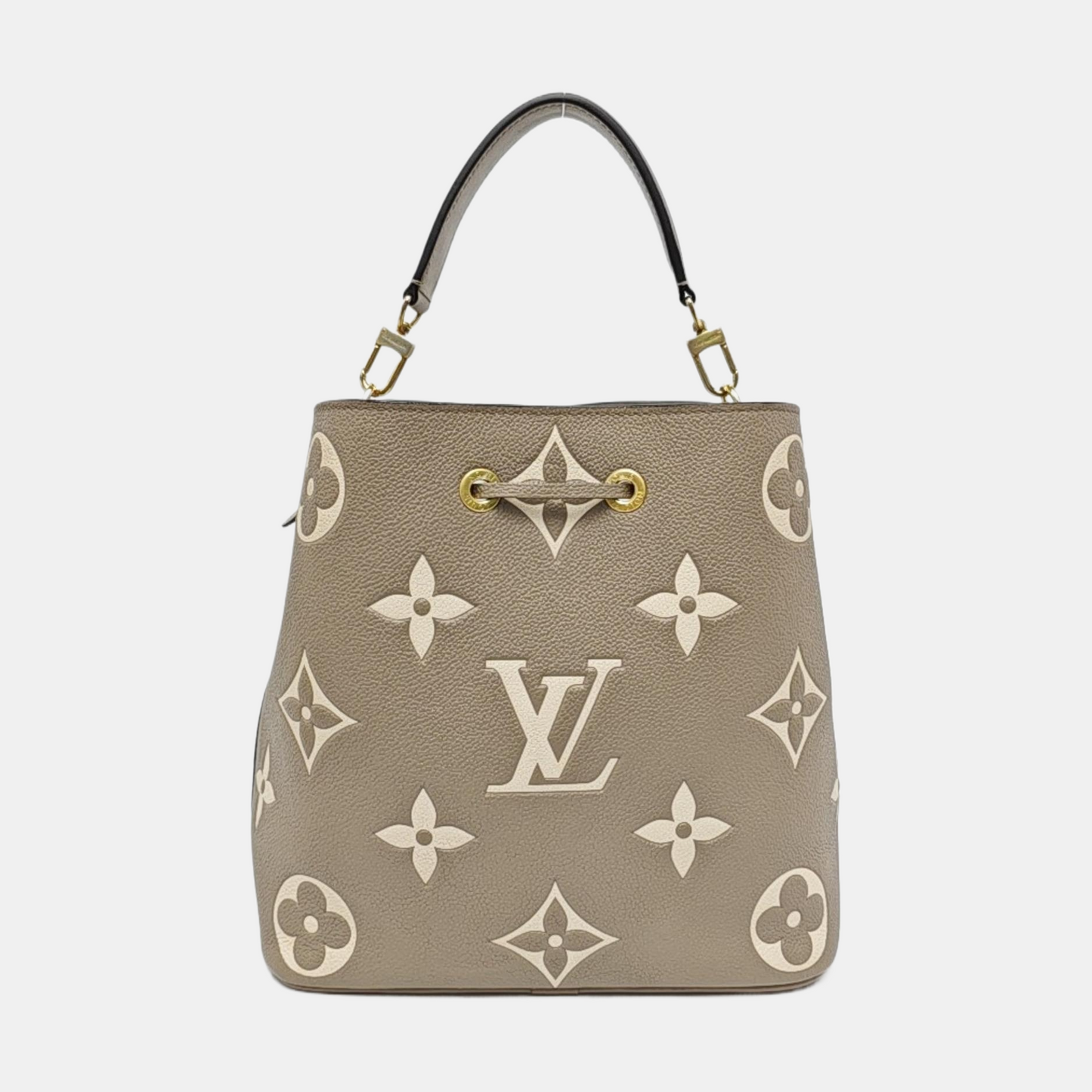 LOUIS VUITTON NÉONOÉ Medium size grey leather embossed Neonoé bag single shoulder bag with handle, gold hardware, 2 interior pockets, removable shoulder strap-(SKU)-971042699