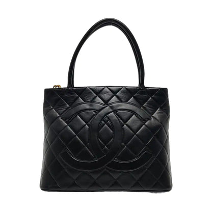CHANEL MEDALLION Black Lamb Skin Quilted Hilton Handbag with Gold Hardware, Vintage-(SKU)-970902216