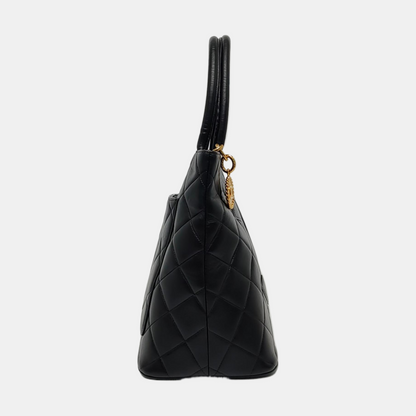 CHANEL MEDALLION Black Lamb Skin Quilted Hilton Handbag with Gold Hardware, Vintage-(SKU)-970902216