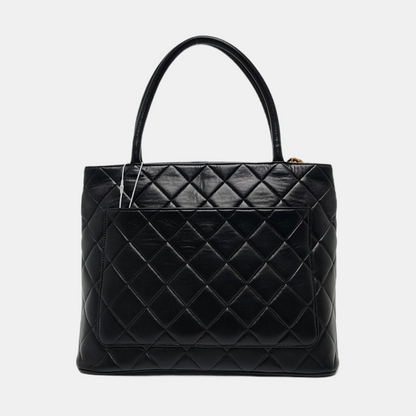 CHANEL MEDALLION Black Lamb Skin Quilted Hilton Handbag with Gold Hardware, Vintage-(SKU)-970902216