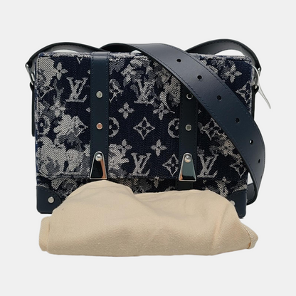 LOUIS VUITTON TRUNK Small Light Blue Canvas Monogram Messenger Bag Single Shoulder Bag Tote Bag Crossbody Bag Silver Hardware-(SKU)-971002419