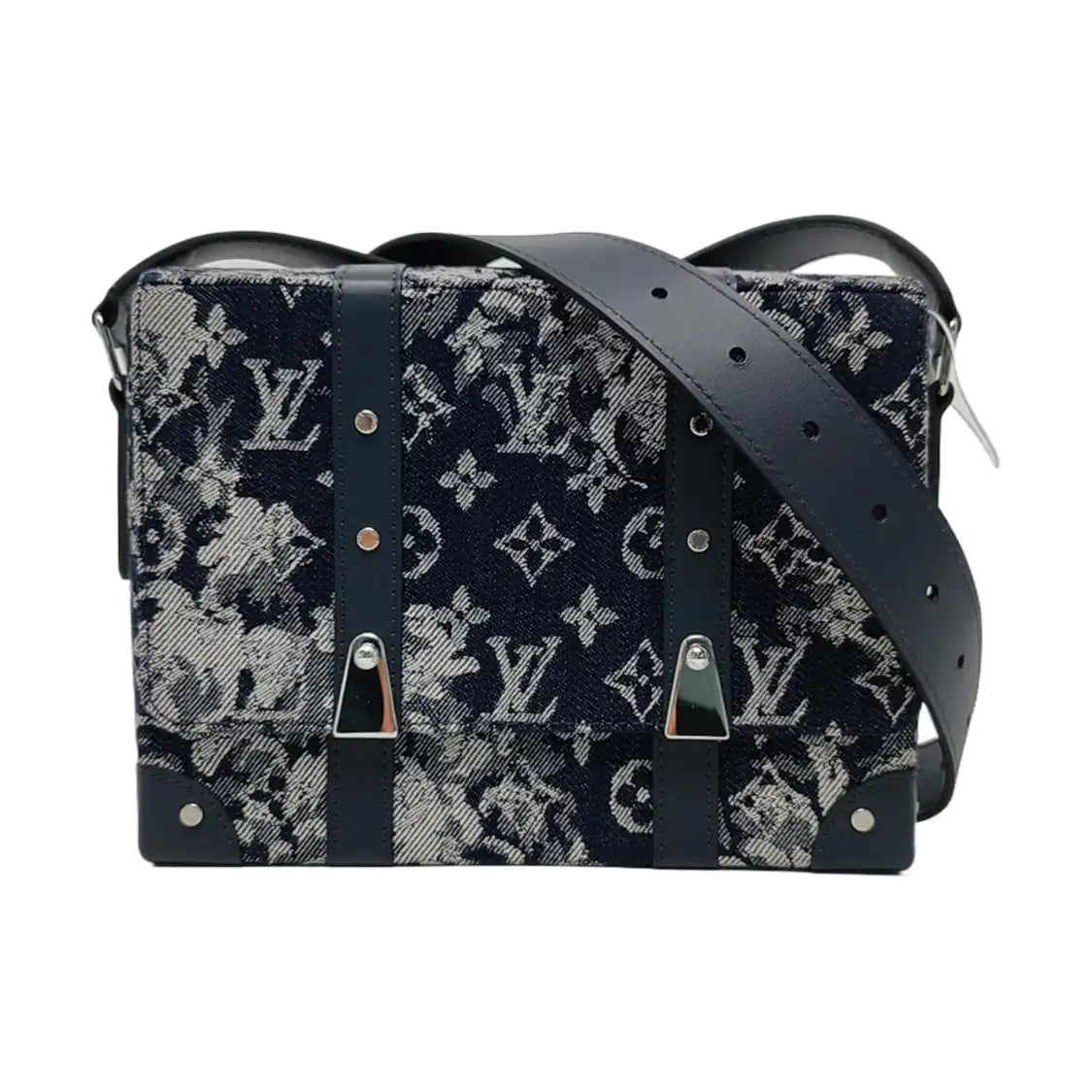 LOUIS VUITTON TRUNK Small Light Blue Canvas Monogram Messenger Bag Single Shoulder Bag Tote Bag Crossbody Bag Silver Hardware-(SKU)-971002419