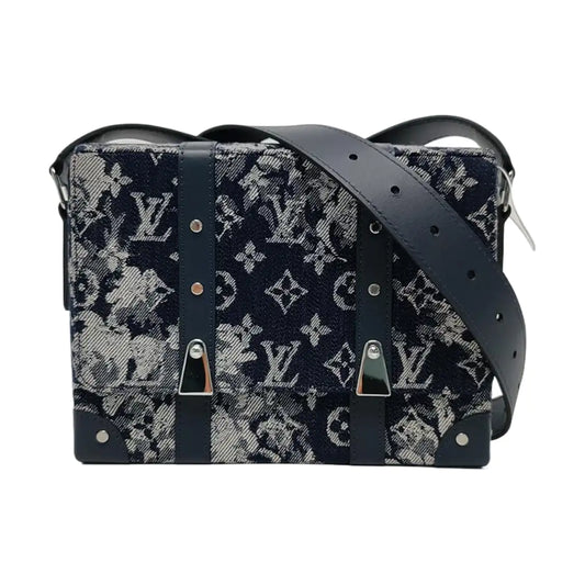LOUIS VUITTON TRUNK Small Light Blue Canvas Monogram Messenger Bag Single Shoulder Bag Tote Bag Crossbody Bag Silver Hardware-(SKU)-971002419
