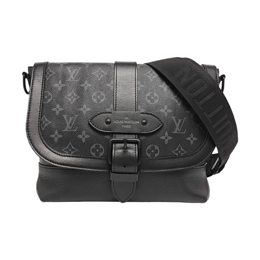LOUIS VUITTON SAUMUR Black Coated Canvas Monogram Messenger Bag, Single Shoulder Bag, Crossbody Bag, Handbag, Black Hardware, Detachable Shoulder Strap, Accessories Included-(SKU)-971022749