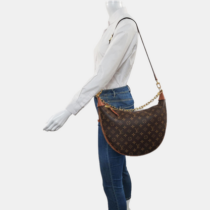 LOUIS VUITTON LOOP HOBO Brown Coated Canvas Monogram Shoulder Bag Tote Bag Crossbody Bag Golden Hardware Sub-bag 2 Removable Shoulder Straps Accessories Included-(SKU)-971024648