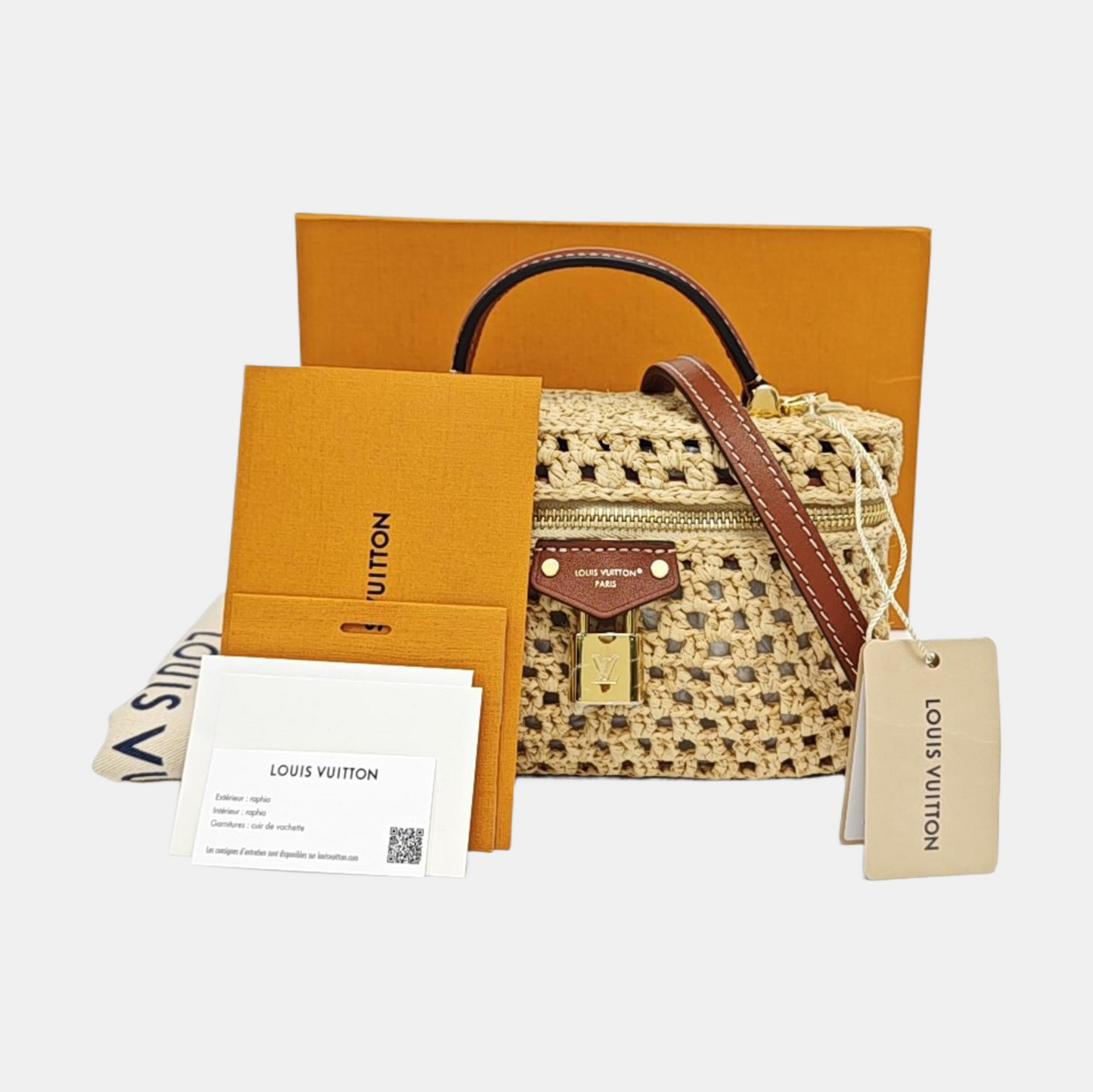 LOUIS VUITTON VANITY CHAIN POUCH Beige straw woven single shoulder bag, gold hardware, removable shoulder strap, complete accessories-(SKU)-971025646