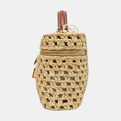 LOUIS VUITTON VANITY CHAIN POUCH Beige straw woven single shoulder bag, gold hardware, removable shoulder strap, complete accessories-(SKU)-971025646