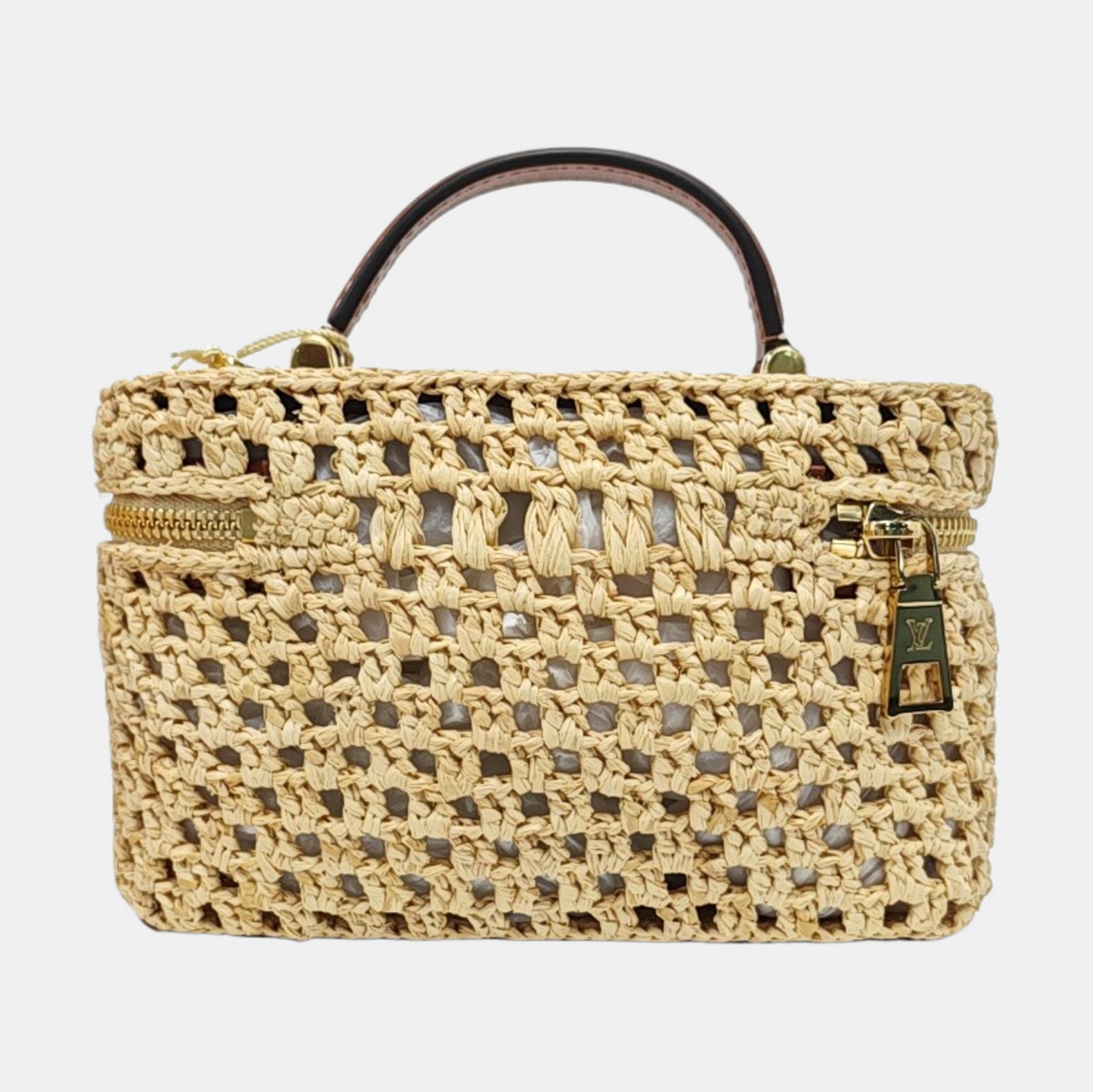LOUIS VUITTON VANITY CHAIN POUCH Beige straw woven single shoulder bag, gold hardware, removable shoulder strap, complete accessories-(SKU)-971025646