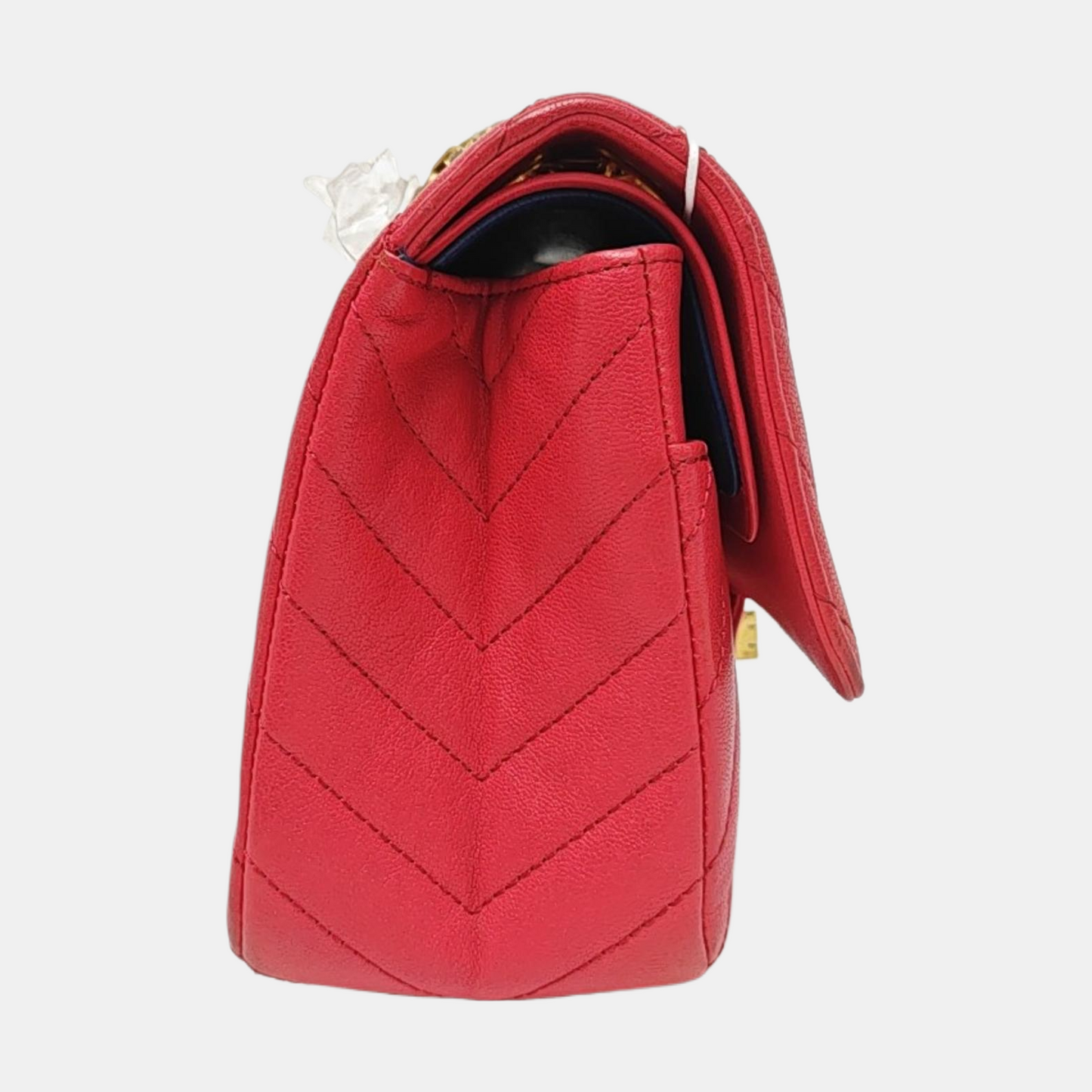 CHANEL 2.55 Small, red lamb skin, quilted V pattern, chain strap, gold hardware, size 23-(SKU)-971107723