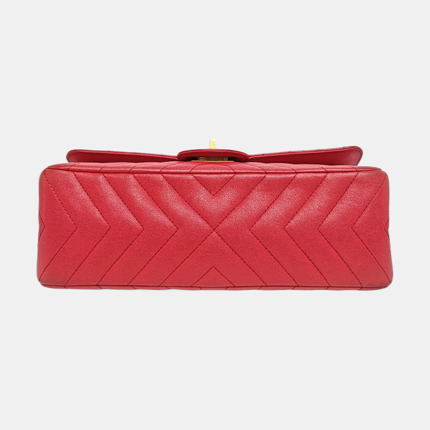 CHANEL 2.55 Small, red lamb skin, quilted V pattern, chain strap, gold hardware, size 23-(SKU)-971107723