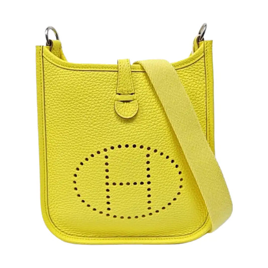 HERMÈS Evelyne 16 Lemon Yellow Clemence Leather Cutout Evelyne Crossbody Bag Shoulder Bag Handbag Silver Hardware B Engraved Removable Shoulder Strap-(SKU)-971087250