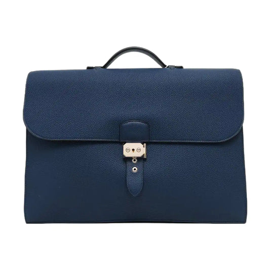 HERMÈS Sac A Depeches 41 Sea Blue Togo Leather Handbag with Silver Hardware T-(SKU)-970622686