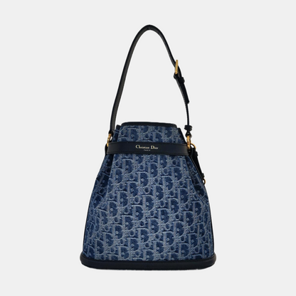 DIOR C'Est Dior Medium Blue Denim Monogram Crossbody Shoulder Bag with Detachable Strap and Golden Hardware, 2 Straps-(SKU)-971136848