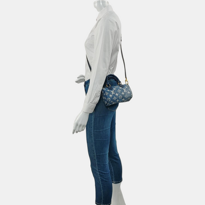 LOUIS VUITTON SPEEDY Nano Deep Blue Denim Monogram Boston Bag Shoulder Bag Tote Bag Crossbody Bag Gold Hardware Removable Strap-(SKU)-970980154