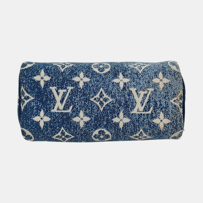 LOUIS VUITTON SPEEDY Nano Deep Blue Denim Monogram Boston Bag Shoulder Bag Tote Bag Crossbody Bag Gold Hardware Removable Strap-(SKU)-970980154