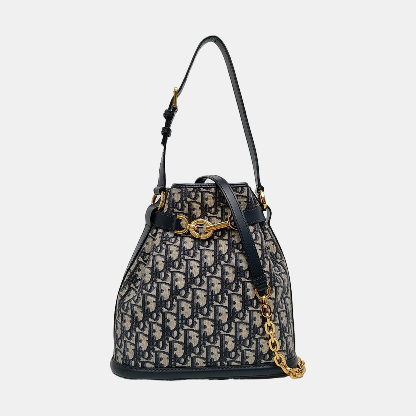 DIOR C'Est Dior Medium Gray Canvas Monogram Jacquard Shoulder Bag with Chain Strap, Gold Hardware, 2 Removable Shoulder Straps-(SKU)-956765138