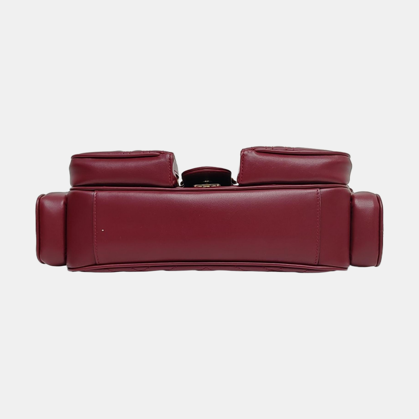 GUCCI GG Marmont Small Burgundy Calfskin Quilted Wave Pattern Crossbody Bag with Gold Hardware-(SKU)-971223206