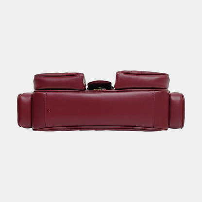 GUCCI GG Marmont Small Burgundy Calfskin Quilted Wave Pattern Crossbody Bag with Gold Hardware-(SKU)-971223206