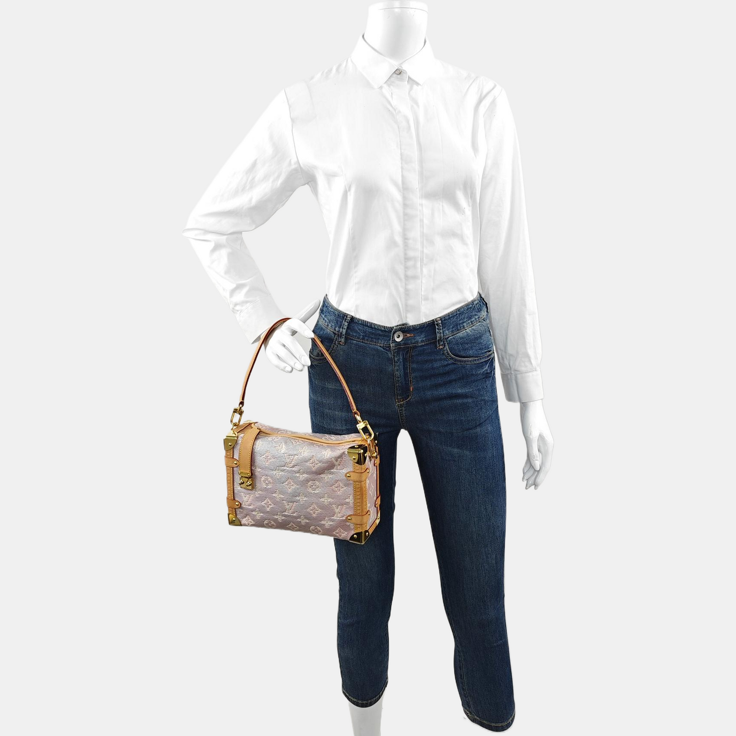 LOUIS VUITTON SOFT TRUNK Pink Special Material Monogram Embossed Shoulder Bag with Detachable Strap, Gold Hardware-(SKU)-971223184
