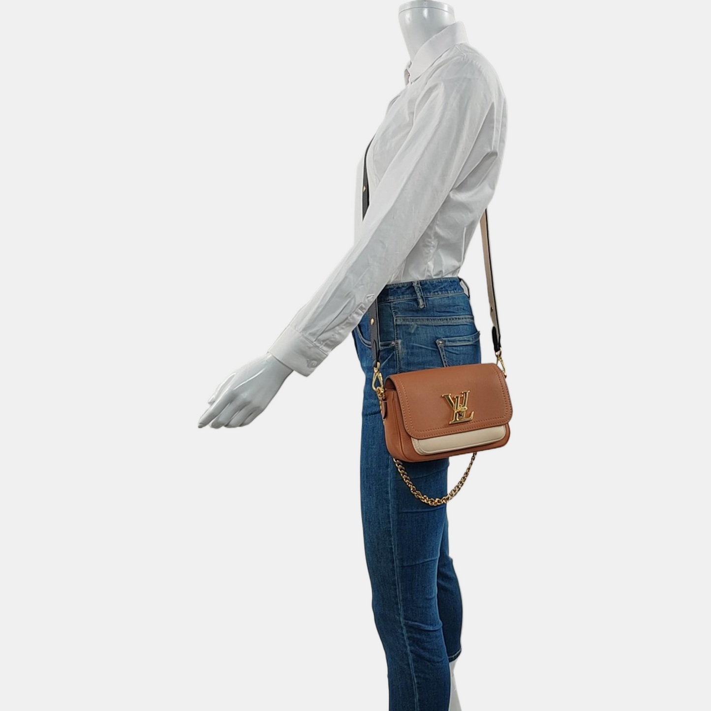 LOUIS VUITTON LOCKME Deep Brown Leather Shoulder Bag Crossbody Bag Golden Hardware 2 Removable Straps-(SKU)-971172122