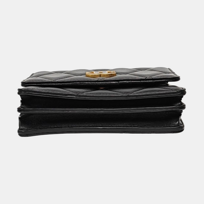 CHANEL WOC Black Lamb Skin Quilted Intrecciato Crossbody Bag, Shoulder Bag, Golden Hardware, 31 Clasp-(SKU)-970987317