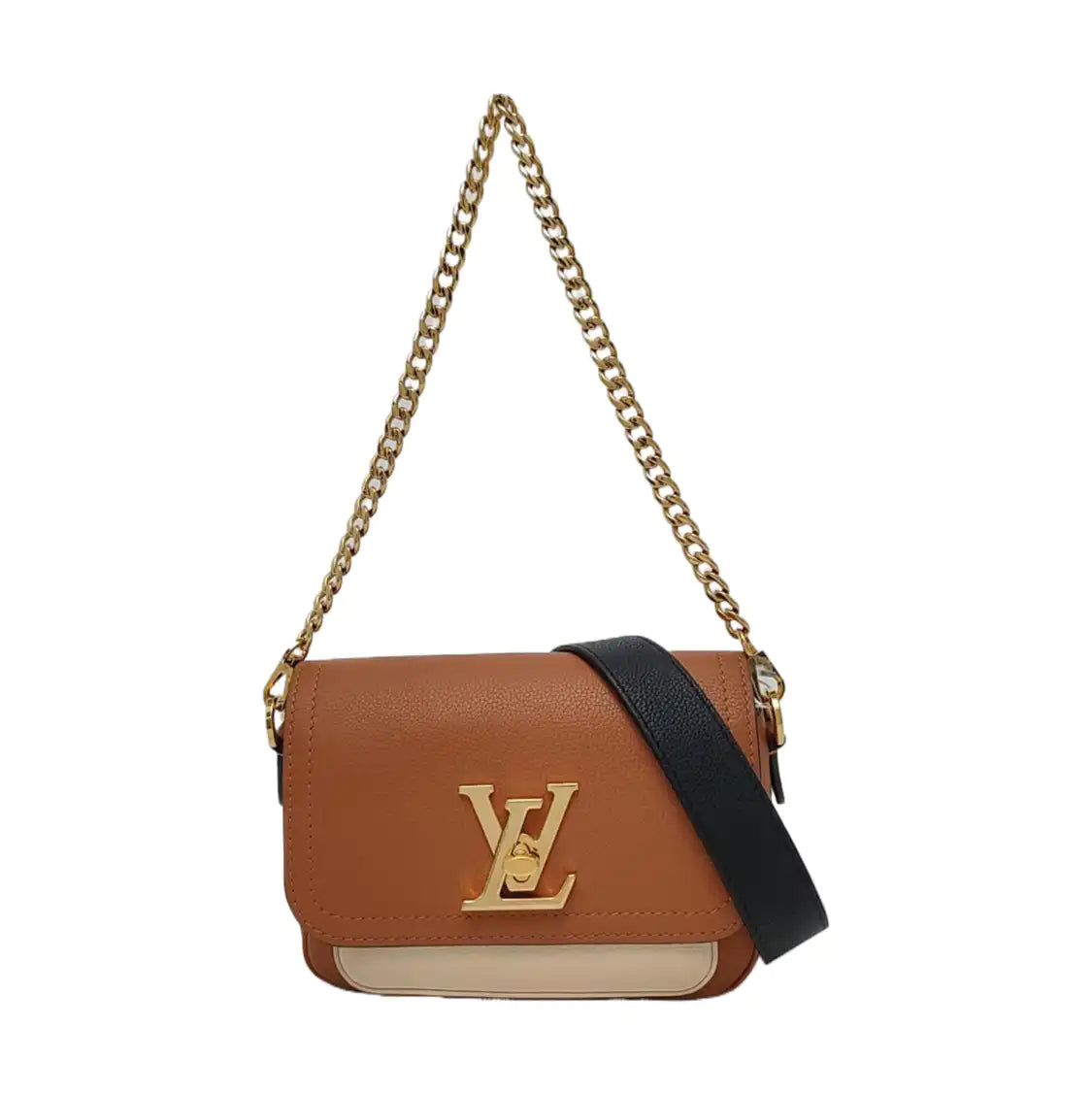 LOUIS VUITTON LOCKME Deep Brown Leather Shoulder Bag Crossbody Bag Golden Hardware 2 Removable Straps-(SKU)-971172122