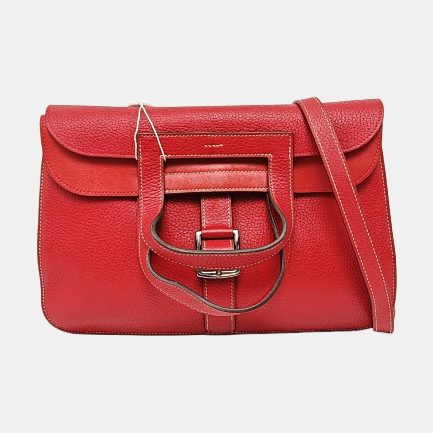 HERMÈS Halzan 31 Chili Red Clemence Leather Crossbody Bag Shoulder Bag Handbag Silver Hardware C Engraving-(SKU)-971168672