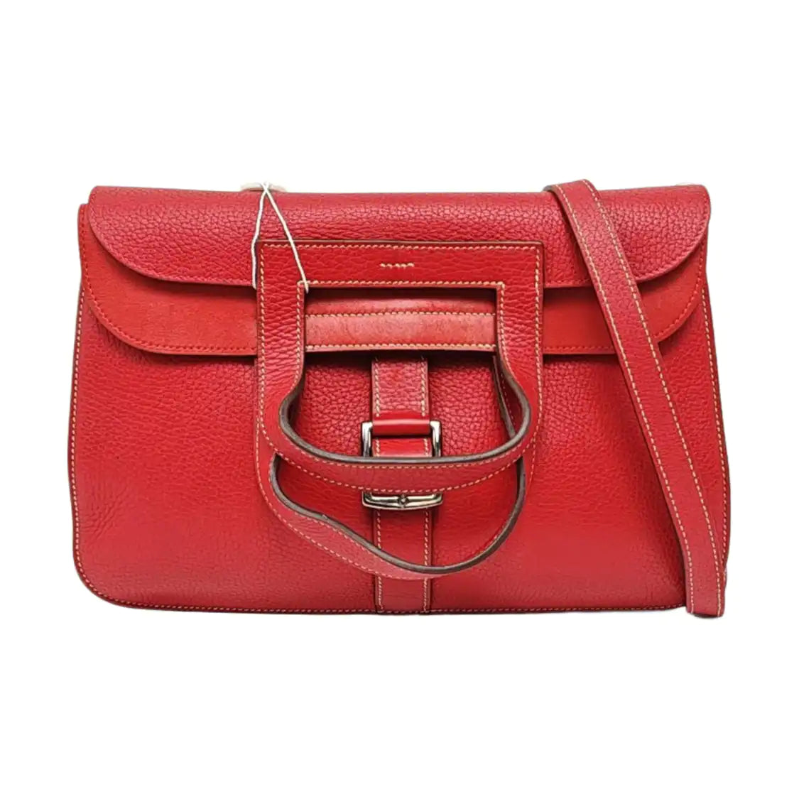 HERMÈS Halzan 31 Chili Red Clemence Leather Crossbody Bag Shoulder Bag Handbag Silver Hardware C Engraving-(SKU)-971168672