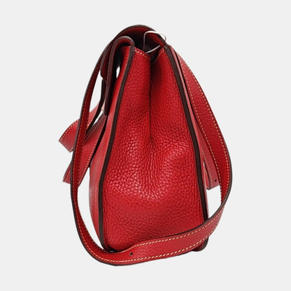 HERMÈS Halzan 31 Chili Red Clemence Leather Crossbody Bag Shoulder Bag Handbag Silver Hardware C Engraving-(SKU)-971168672