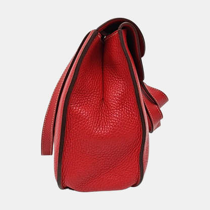 HERMÈS Halzan 31 Chili Red Clemence Leather Crossbody Bag Shoulder Bag Handbag Silver Hardware C Engraving-(SKU)-971168672