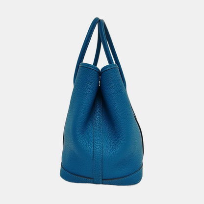 HERMÈS Garden Party 30 Izmir Blue Negonda Calf Leather Garden Bag Handbag with Silver Hardware and C-(SKU)-971169079