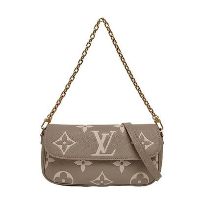 LOUIS VUITTON IVY Gray Calfskin Monogram Shoulder Bag Tote Crossbody Bag Gold Hardware 2 Removable Shoulder Straps-(SKU)-971268669