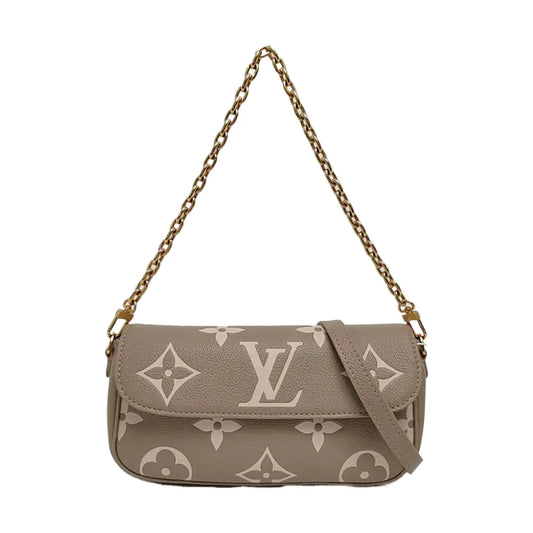 LOUIS VUITTON IVY Gray Calfskin Monogram Shoulder Bag Tote Crossbody Bag Gold Hardware 2 Removable Shoulder Straps-(SKU)-971268669
