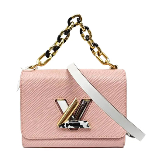 LOUIS VUITTON TWIST Small Pink EPI Leather Water Ripple Crossbody Bag, Shoulder Bag, Handbag, Gold Hardware, 2 Detachable Shoulder Straps, Accessories Included-(SKU)-971017313