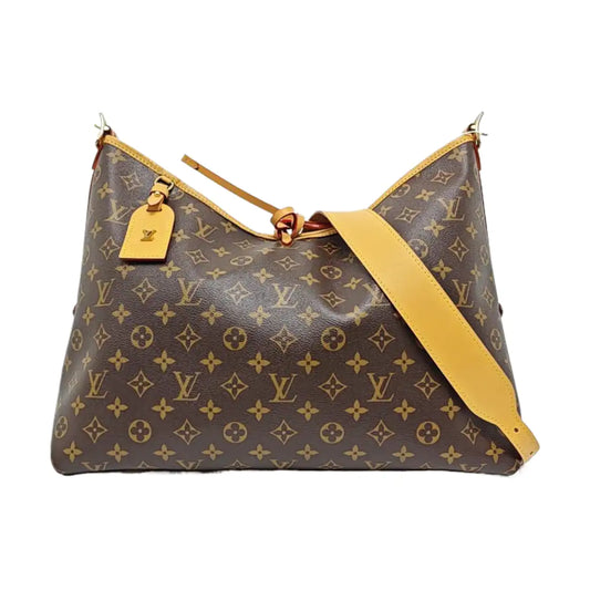 LOUIS VUITTON CARRYALL Medium Brown Coated Canvas Monogram Shoulder Bag Tote Bag Golden Hardware Removable Shoulder Strap-(SKU)-971157977