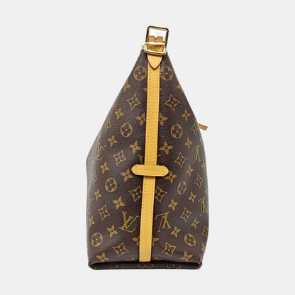 LOUIS VUITTON CARRYALL Medium Brown Coated Canvas Monogram Shoulder Bag Tote Bag Golden Hardware Removable Shoulder Strap-(SKU)-971157977