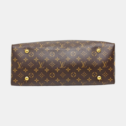 LOUIS VUITTON CARRYALL Medium Brown Coated Canvas Monogram Shoulder Bag Tote Bag Golden Hardware Removable Shoulder Strap-(SKU)-971157977