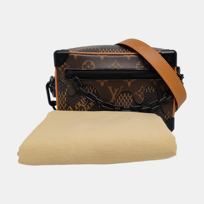 LOUIS VUITTON SOFT TRUNK Mini Brown Coated Canvas Monogram Checkered Crossbody Bag Handbag Single Shoulder Bag with Black Hardware-(SKU)-971300584