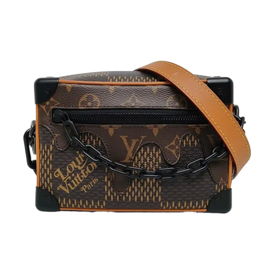 LOUIS VUITTON SOFT TRUNK Mini Brown Coated Canvas Monogram Checkered Crossbody Bag Handbag Single Shoulder Bag with Black Hardware-(SKU)-971300584