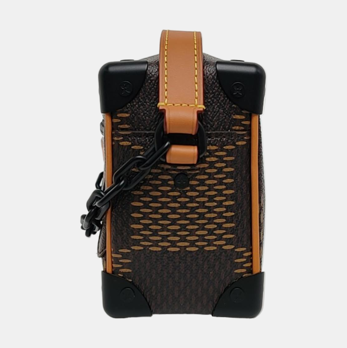 LOUIS VUITTON SOFT TRUNK Mini Brown Coated Canvas Monogram Checkered Crossbody Bag Handbag Single Shoulder Bag with Black Hardware-(SKU)-971300584