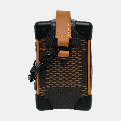 LOUIS VUITTON SOFT TRUNK Mini Brown Coated Canvas Monogram Checkered Crossbody Bag Handbag Single Shoulder Bag with Black Hardware-(SKU)-971300584