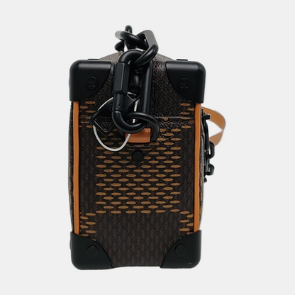 LOUIS VUITTON SOFT TRUNK Mini Brown Coated Canvas Monogram Checkered Crossbody Bag Handbag Single Shoulder Bag with Black Hardware-(SKU)-971300584
