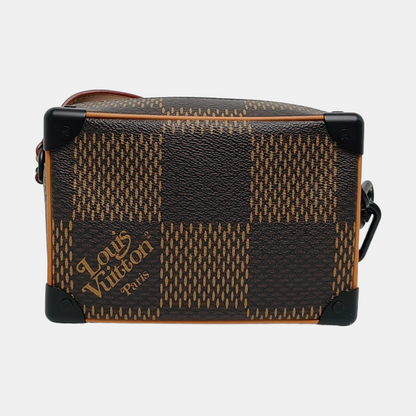 LOUIS VUITTON SOFT TRUNK Mini Brown Coated Canvas Monogram Checkered Crossbody Bag Handbag Single Shoulder Bag with Black Hardware-(SKU)-971300584