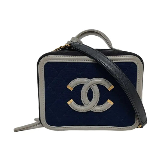 CHANEL FILIGREE Small Deep Blue Fabric Cannage Crossbody Single Shoulder Bag with Gold Hardware, 28 Clasp-(SKU)-971345916