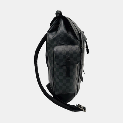 LOUIS VUITTON CHRISTOPHER Medium Grey Coated Canvas Checkerboard Backpack Tote Bag with Silver Hardware-(SKU)-969278949