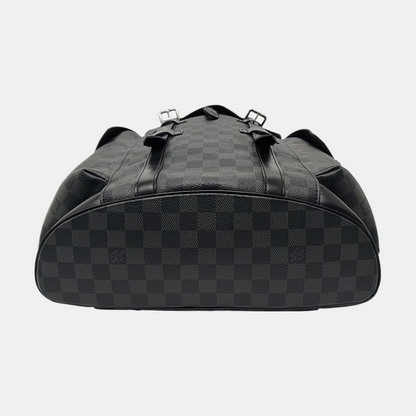 LOUIS VUITTON CHRISTOPHER Medium Grey Coated Canvas Checkerboard Backpack Tote Bag with Silver Hardware-(SKU)-969278949