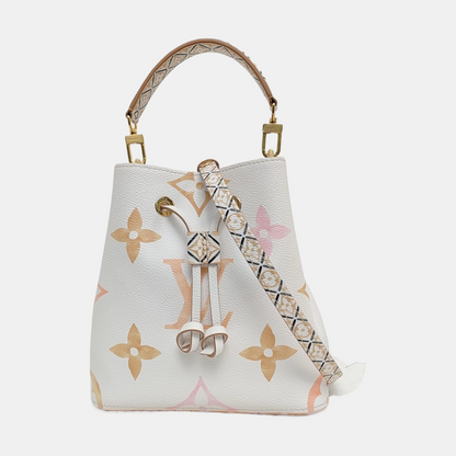 LOUIS VUITTON NÉONOÉ Small size white coated canvas monogram single shoulder bag handbag crossbody bag golden hardware 2 detachable shoulder straps-(SKU)-971271612